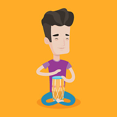 Image showing Man playing ethnic drum vector illustration.