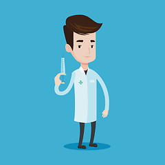 Image showing Doctor holding syringe vector illustration.