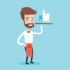 Image showing Waiter with like button vector illustration.