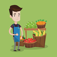 Image showing Friendly supermarket worker vector illustration.