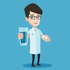 Image showing Pharmacist giving pills and glass of water.