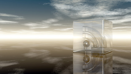 Image showing rss symbol in glass cube under cloudy blue sky - 3d illustration
