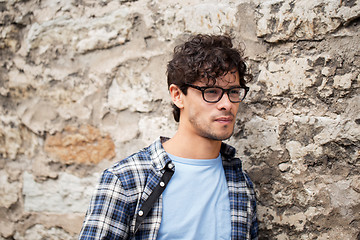 Image showing man in eyeglasses on city street