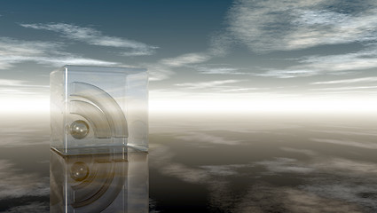 Image showing rss symbol in glass cube under cloudy blue sky - 3d illustration