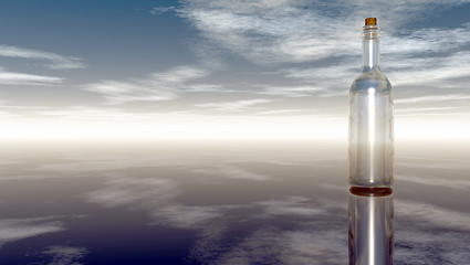 Image showing message in a bottle under cloudy sky  - 3d illustration