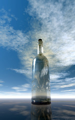 Image showing message in a bottle under cloudy sky  - 3d illustration