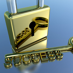 Image showing Padlock With Success Key Showing Strategy Planning And Solutions