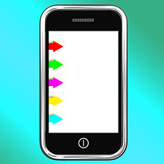 Image showing Five Arrow Tabs On Mobile Shows List Or Notes