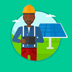 Image showing Male worker of solar power plant.