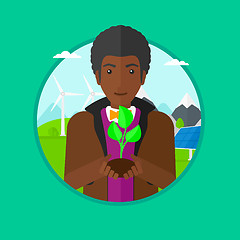 Image showing Man holding green small plant vector illustration.