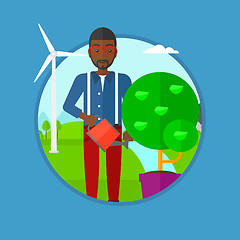 Image showing Man watering tree vector illustration.