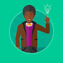 Image showing Man pointing at light bulb vector illustration.