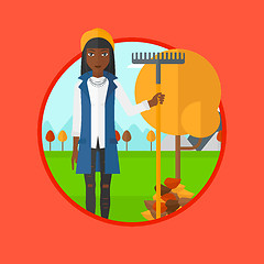 Image showing Woman raking autumn leaves vector illustration.