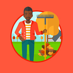 Image showing Man raking autumn leaves vector illustration.