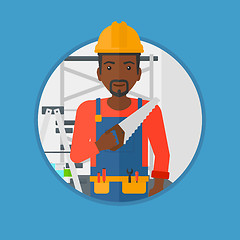 Image showing Smiling worker with saw vector illustration.