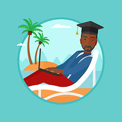 Image showing Graduate lying in chaise lounge with laptop.