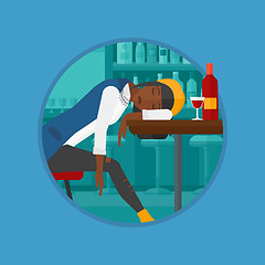 Image showing Drunk woman sleeping in bar vector illustration.