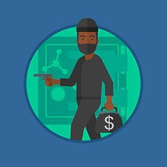 Image showing Burglar with gun near safe vector illustration.