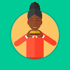 Image showing Woman eating hamburger vector illustration.