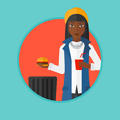 Image showing Woman throwing junk food vector illustration.