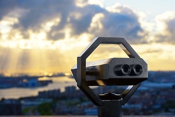 Image showing Industrial zone at sunset