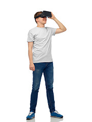 Image showing happy man in virtual reality headset or 3d glasses