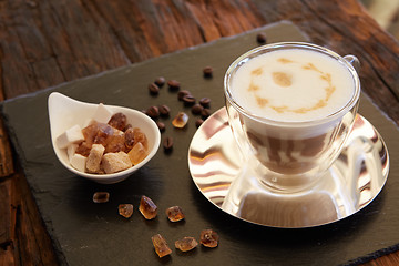 Image showing Fresh cappuccino in glass w