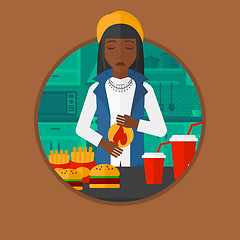 Image showing Woman suffering from heartburn vector illustration