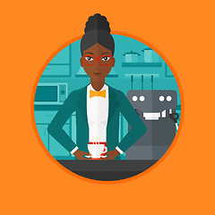 Image showing Woman making coffee vector illustration.