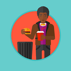 Image showing Man throwing junk food vector illustration.