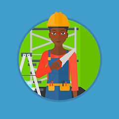 Image showing Smiling worker with saw vector illustration.