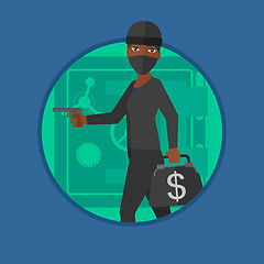 Image showing Burglar with gun near safe vector illustration.