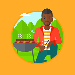 Image showing Man cooking meat on barbecue vector illustration.