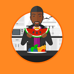 Image showing Man eating watermelon vector illustration.