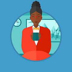 Image showing Woman drinking coffee or tea vector illustration.