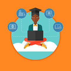 Image showing Graduate sitting on cloud vector illustration.