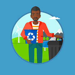 Image showing Man with recycle bin and trash can.