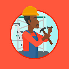 Image showing Worker hammering nail vector illustration.