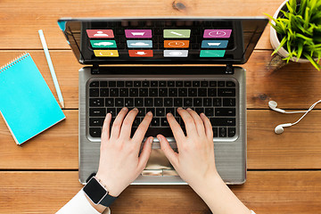 Image showing close up of woman or student typing on laptop