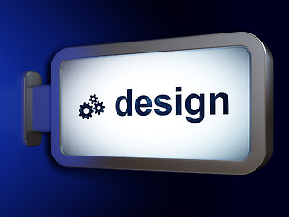 Image showing Advertising concept: Design and Gears on billboard background