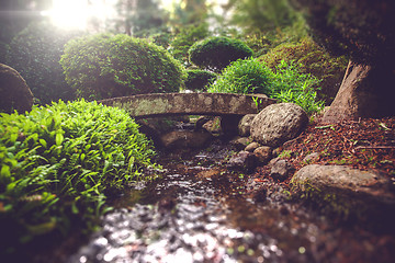Image showing Smale stone bridge in a spiritual garden