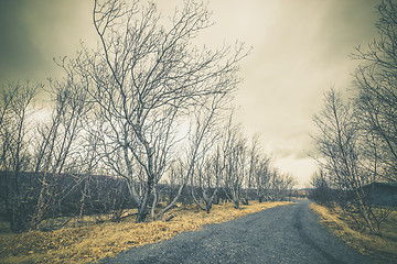 Image showing Black gravel road in cloudy weather
