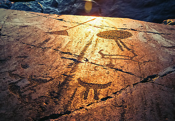 Image showing Onega Petroglyphs At Sunset