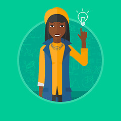 Image showing Woman pointing at light bulb vector illustration.