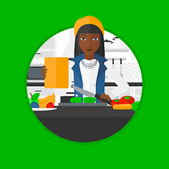 Image showing Woman cooking healthy vegetable salad.