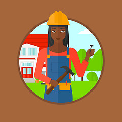 Image showing Cheerful builder with hammer vector illustration.