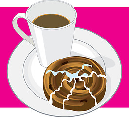 Image showing Coffee and Cinnamon Bun