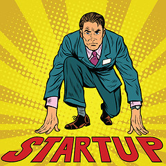 Image showing Startup retro businessman on starting line