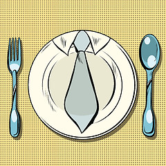 Image showing Business lunch, dish, fork and spoon