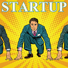 Image showing Startup retro businessman on the starting line with competitors